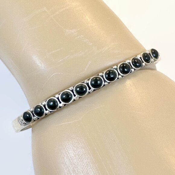 Vintage Black Onyx Cuff Sterling Silver: Boho Bracelet Bohemian Stacking Stone - Picture 1 of 6